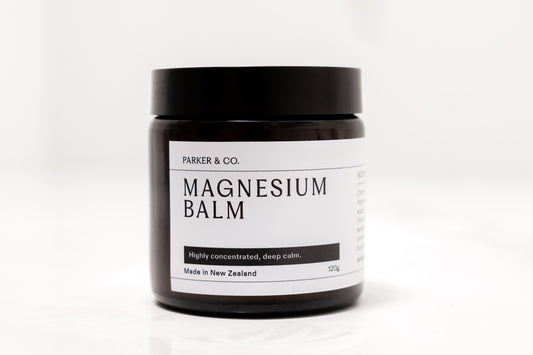 Magnesium balm, muscle rub, recovery balm, high magnesium, new zealand, Parker & Co, deep calm